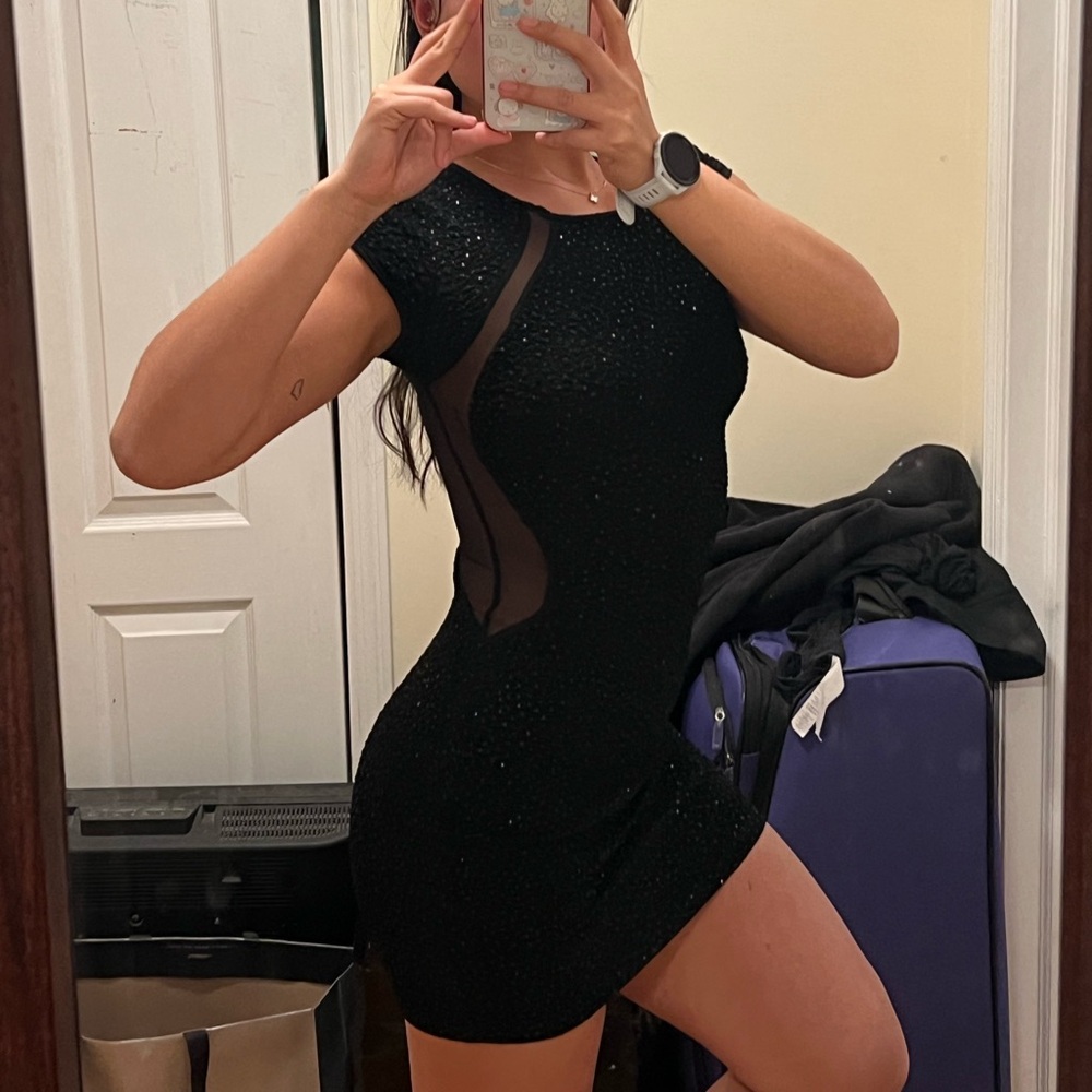 Windsor Black Mini Dress with Sheer Detail